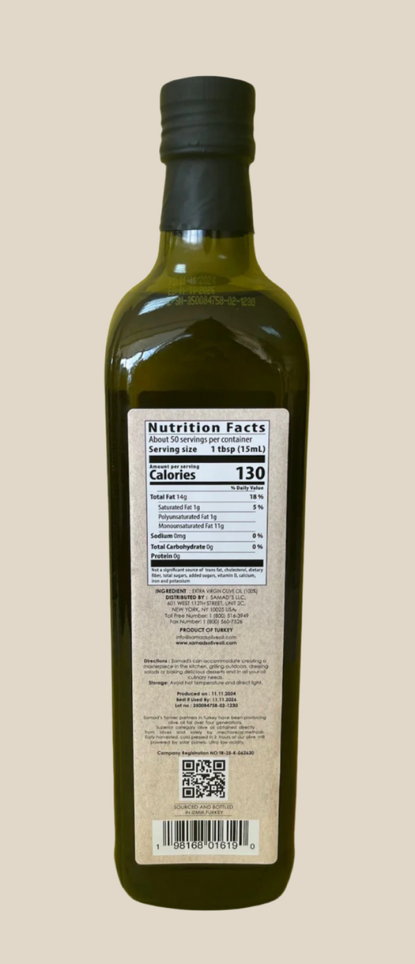 Samad's Turkish 100 % All Natural Extra Virgin Olive Oil 750 ML Glass